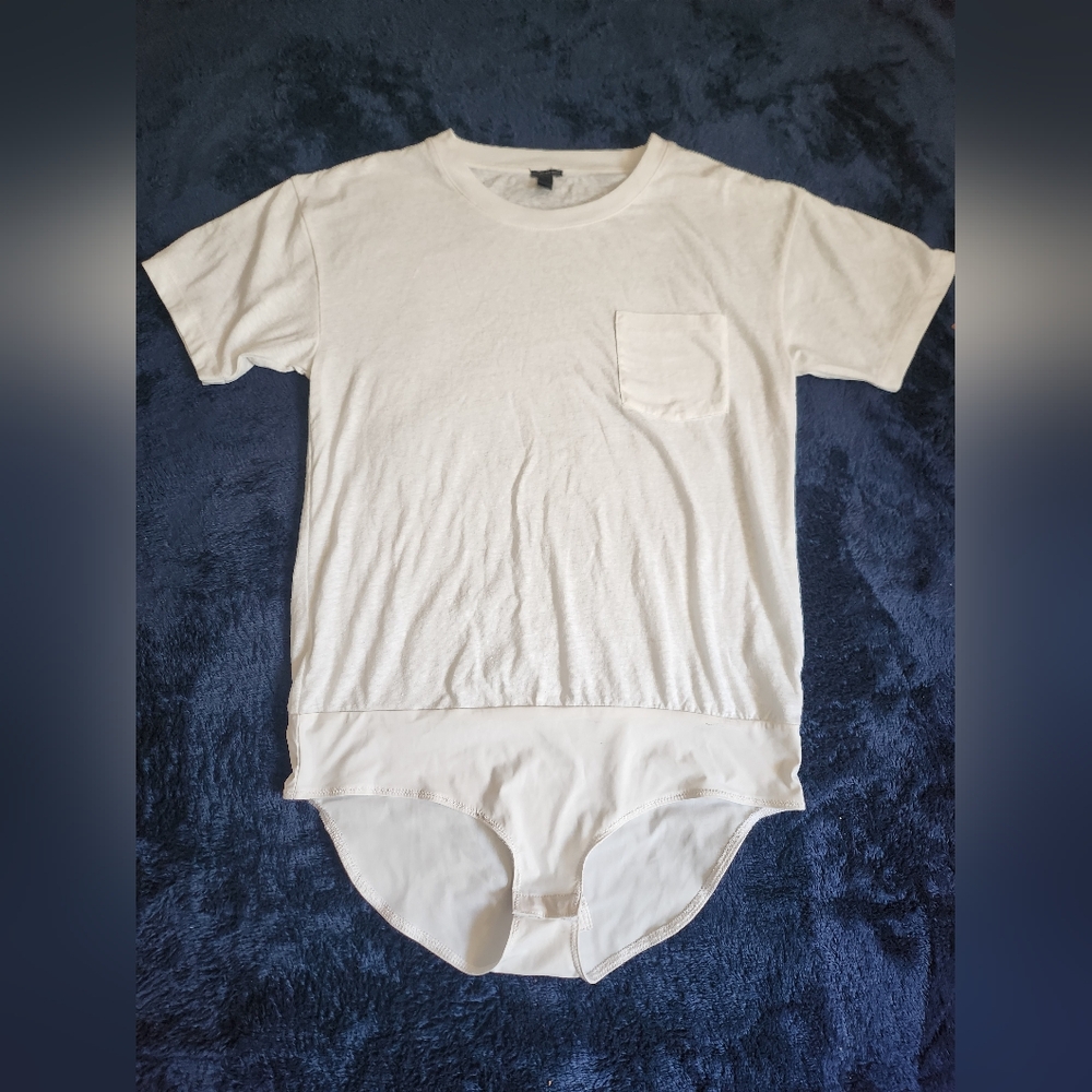J. Crew white shirt sleeve t shirt bodysuit, size medium